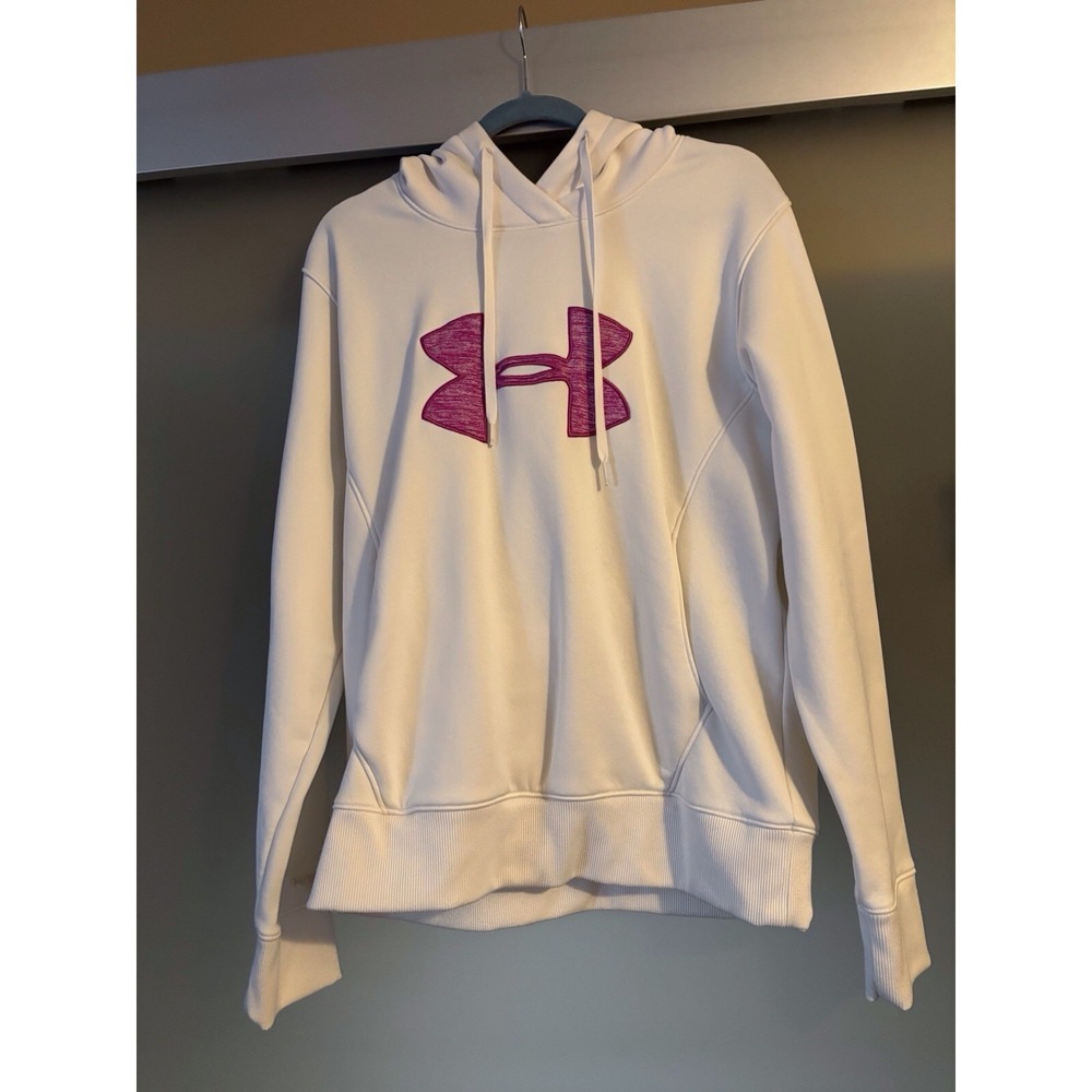 Under Armour Cold Gear Women's Cream /Fuchsia Hoodie‎ Sweatshirt Storm Size L